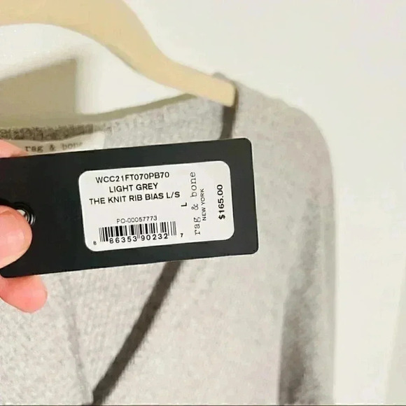 NWT Rag & Bone The Bias Rib Knit Long Sleeve V-neck Top In Light Grey - Picture 6 of 7